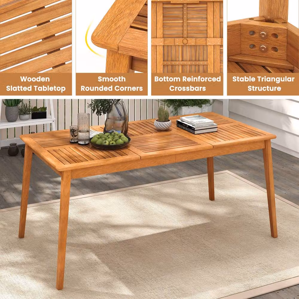 Costway Acacia Wood Outdoor Patio Dining Table for 6 People in Natural Brown – 4