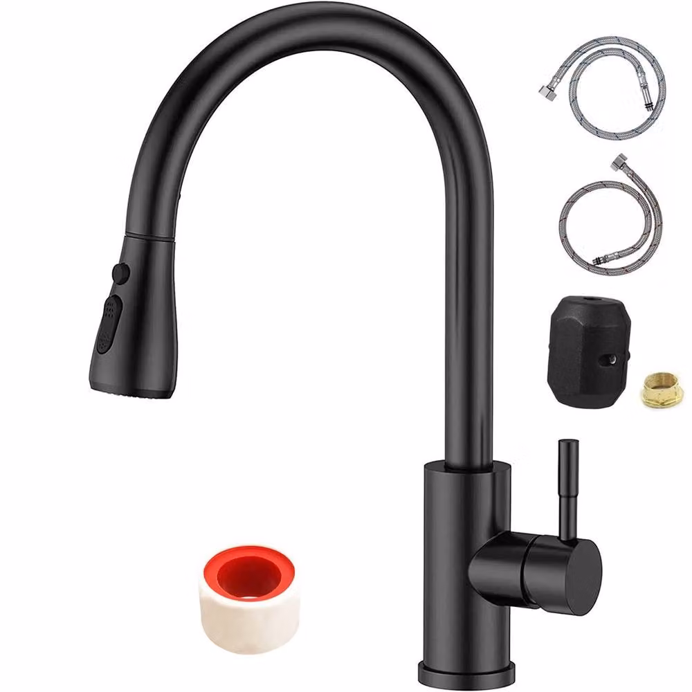 FORGEVIO Modern Single Lever Pull Out Kitchen Tap with Spray Function in Matt Black – 4