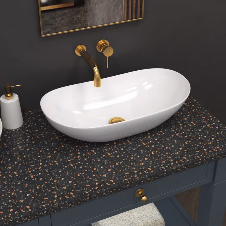 Royal Bathroom Cesar Oval Ceramic Countertop Basin Vessel, White, Width: 61.5 cm