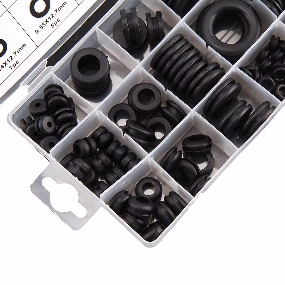 FLAVORA 200-Piece Assorted Black Rubber Blanking Grommets Open and Closed Plugs – 5