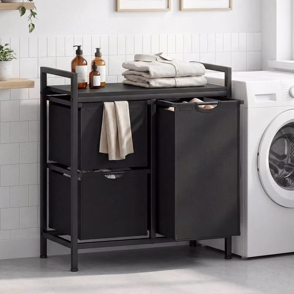 KORVIXA Freestanding 3-Section Laundry Sorter Hamper in Black, W/D/H: 100 x 100 x 72 cm – 5
