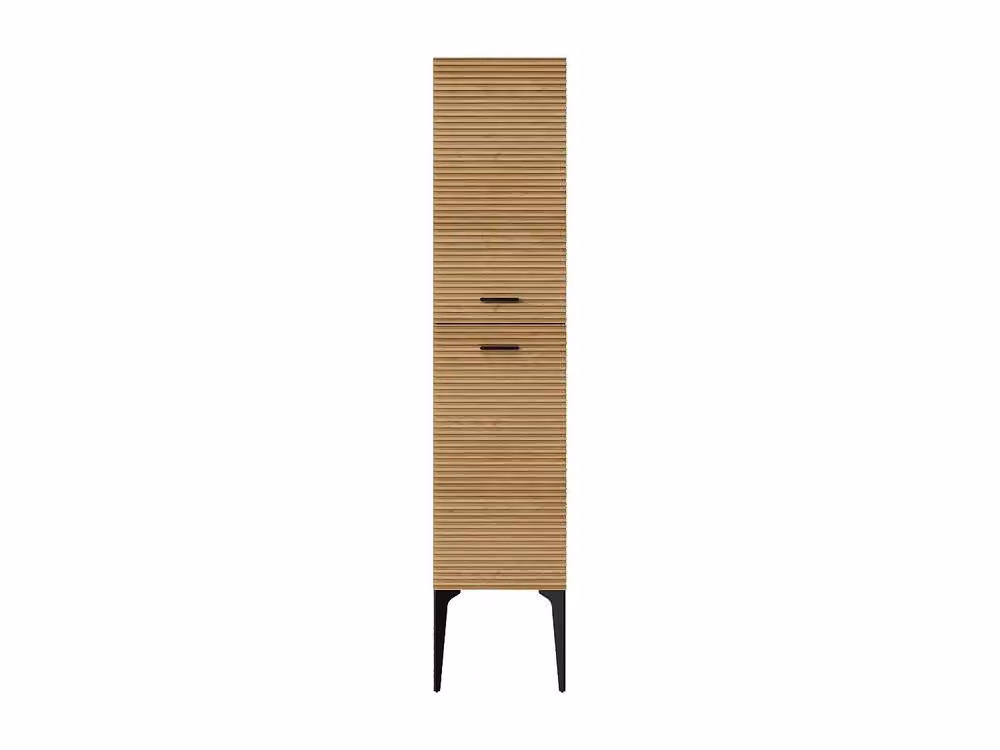 Vente-unique Striped Bathroom Floor Cabinet on Legs in Light Oak with Hinged Doors and Internal Shelves – 2