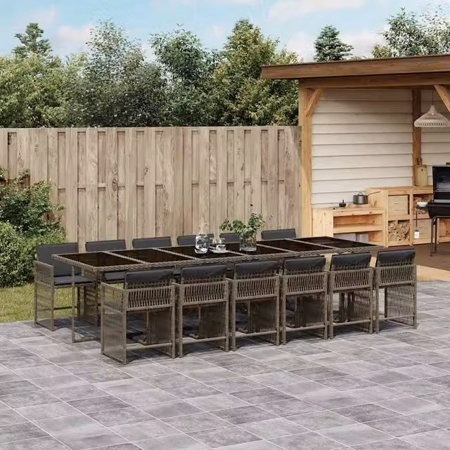 Berkfield Home 13 Piece Grey Poly Rattan Garden Dining Set with Cushions – 1