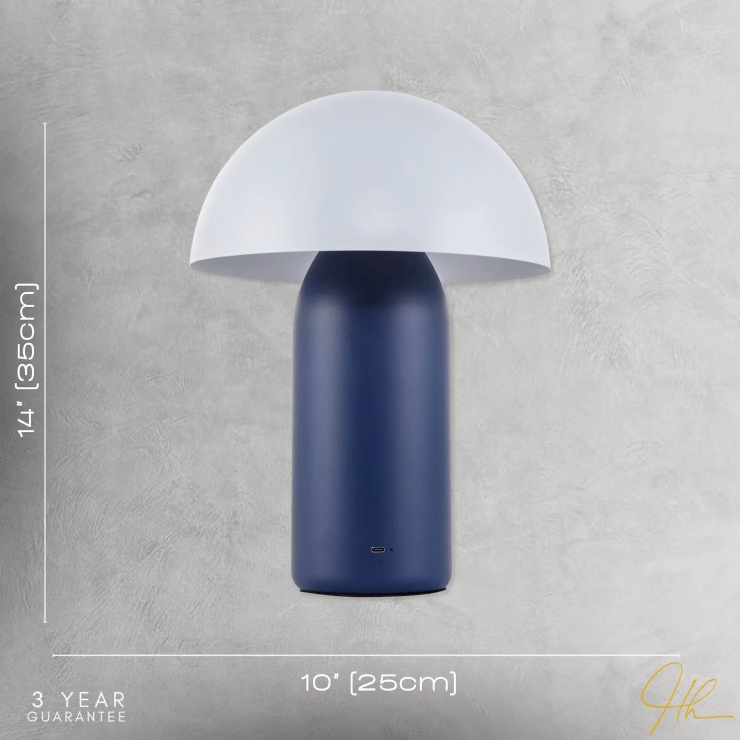 Happy Homewares Modern Rechargeable Mushroom Table Lamp with Touch Dimmer in Midnight, Height: 35.56 cm – 3
