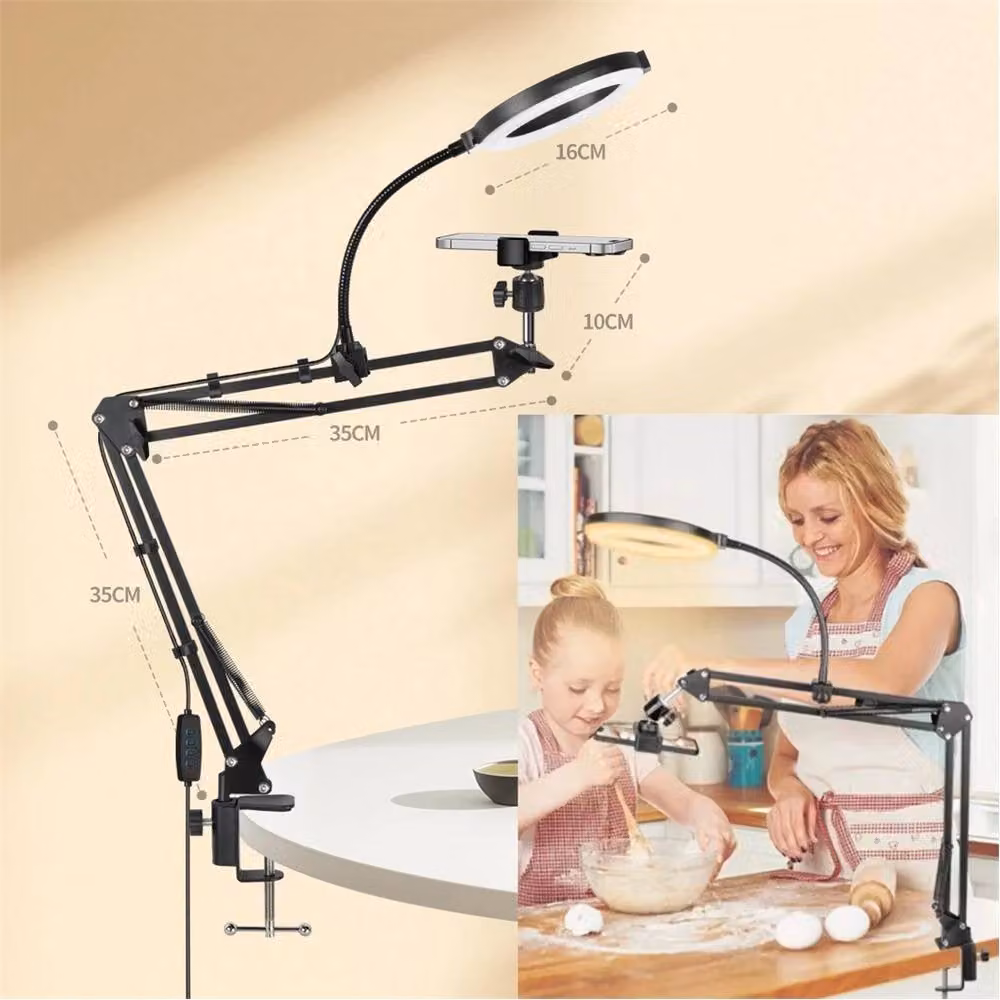 Nordara Overhead Phone Mount with LED Ring Light and Flexible Long Arm in Black – 2