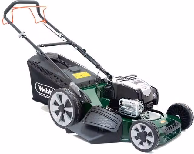 Webb 53cm Self Propelled Petrol Lawnmower with Alloy Deck and 70L Collection Bag in Green