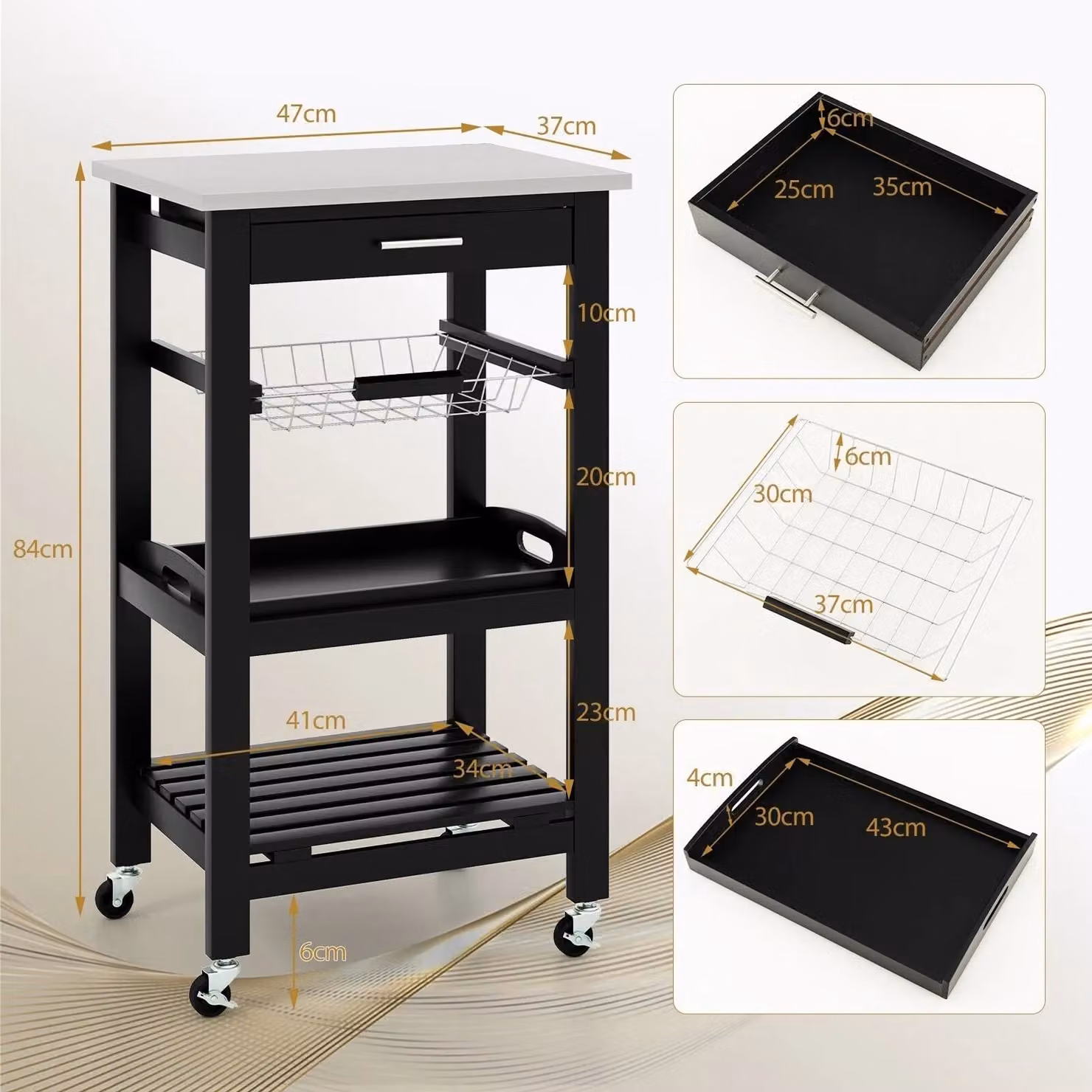 Costway Rolling Kitchen Storage Trolley Cart Cupboard Island in Black – 2