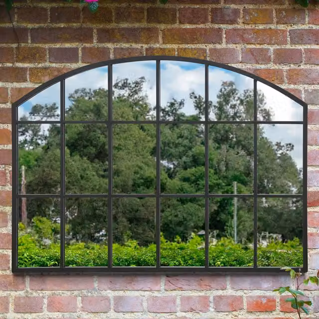 MirrorOutlet Arcus Overmantle Arch Modern Wall Garden Mirror in Black, Width: 65 cm