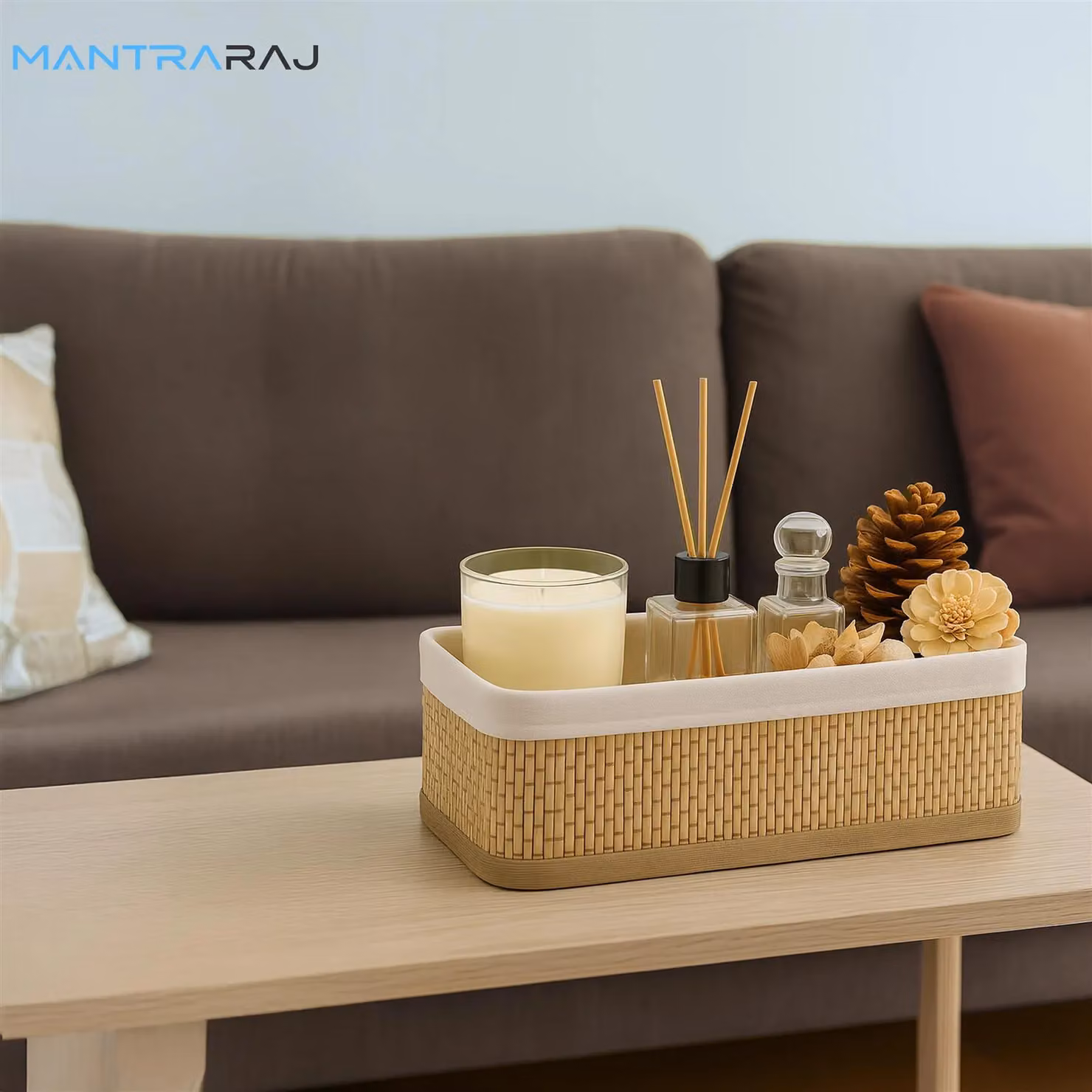MANTRARAJ Set of 3 Stackable Slatted Bamboo Storage Baskets in Brown – 3