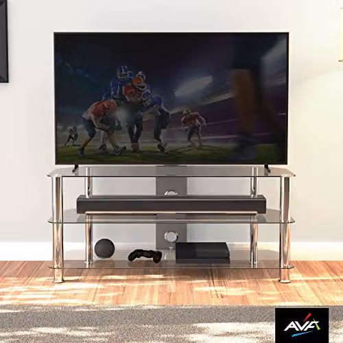 AVF Clear Glass and Metal TV Stand, Silver, Width: 114 cm – 2
