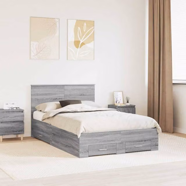 Berkfield Home Modern Bed Frame with Drawers in Grey Sonoma, Engineered Wood, W: 135 cm, L: 190 cm