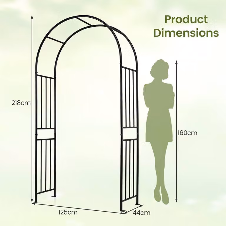 Costway Metal Garden Arbor and Wedding Arch in Black with 8 Ground Stakes
