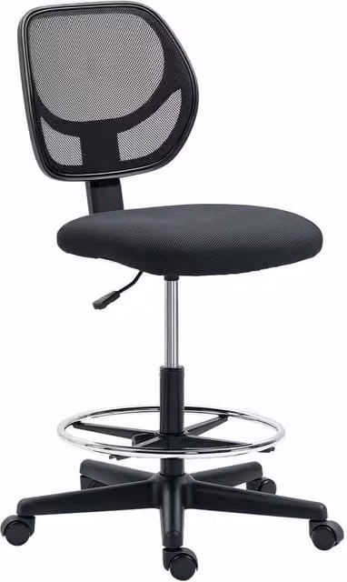 FORGEVIO Black Fabric Draughtsman Swivel Office Chair with Foot Ring and Castors