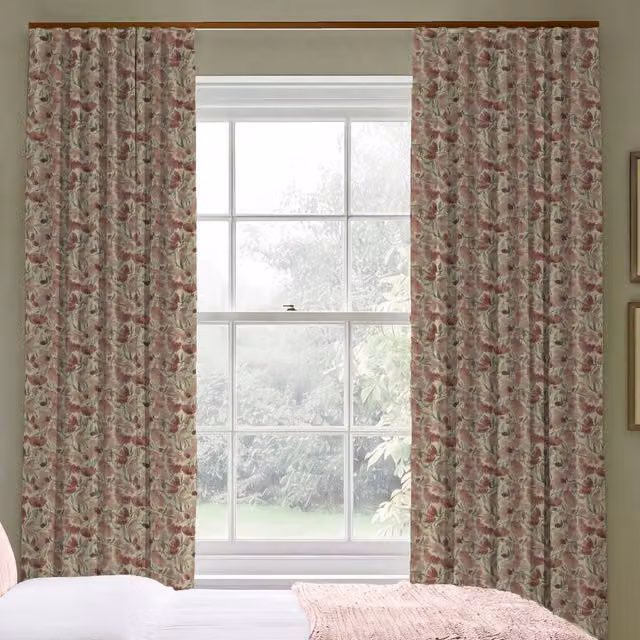 ANTE DECOR Filby Made To Measure Blackout Eyelet Curtains in Dusty Mauve Floral Cotton Fabric
