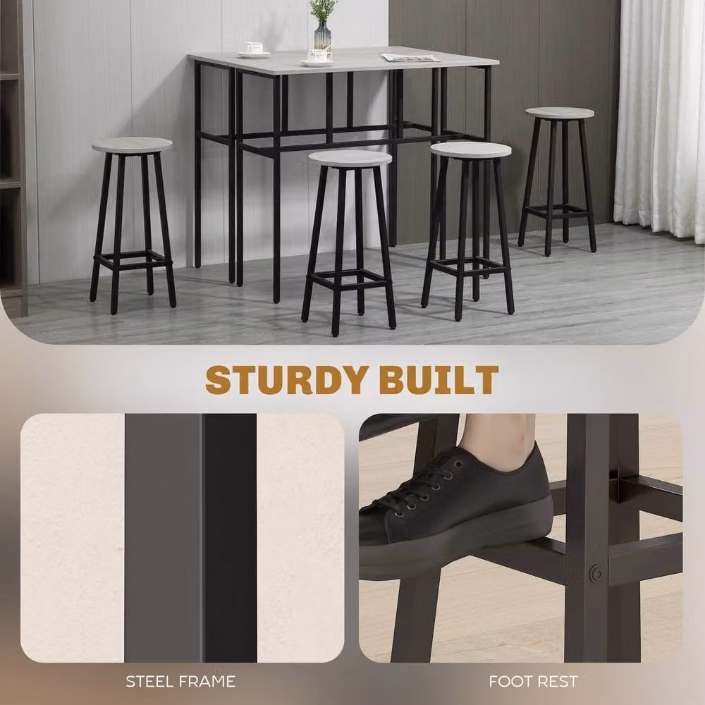 ERGOVEXA 6-Piece Industrial Metal Bar Table and Chair Set in Grey – 3