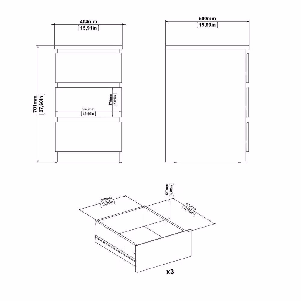 Wyld Haus Budapest 3 Drawer Bedside Table in Matt Black – 5