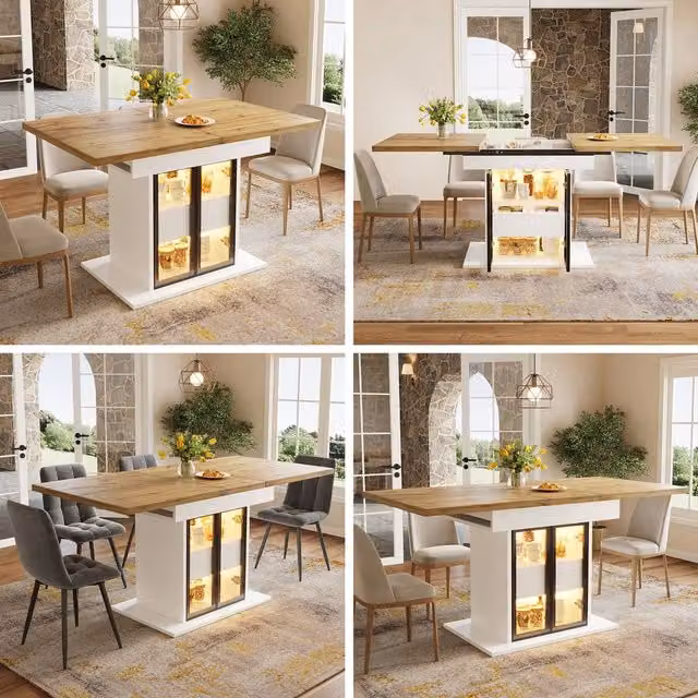 Matteo Extendable Rectangular Dining Table in White and Black