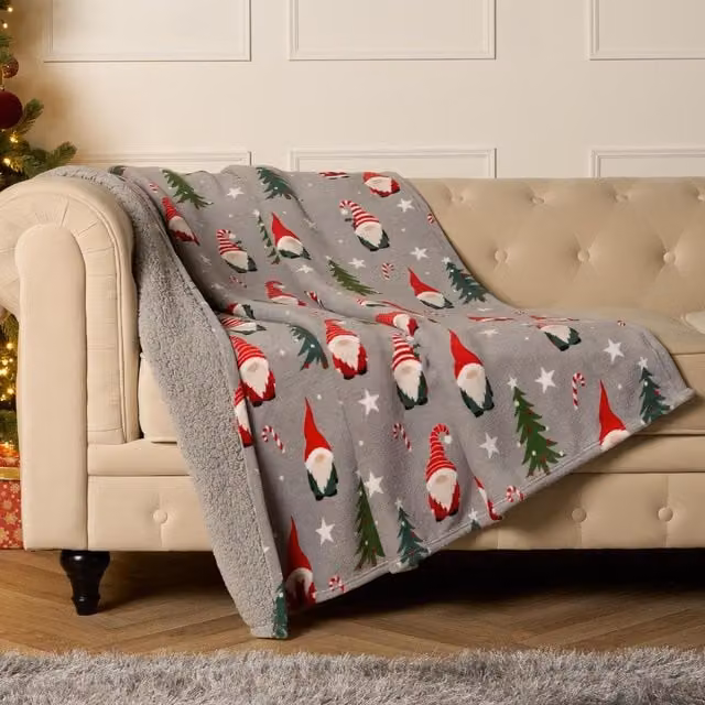 OHS Christmas Gonk Sherpa Fleece Throw in Grey
