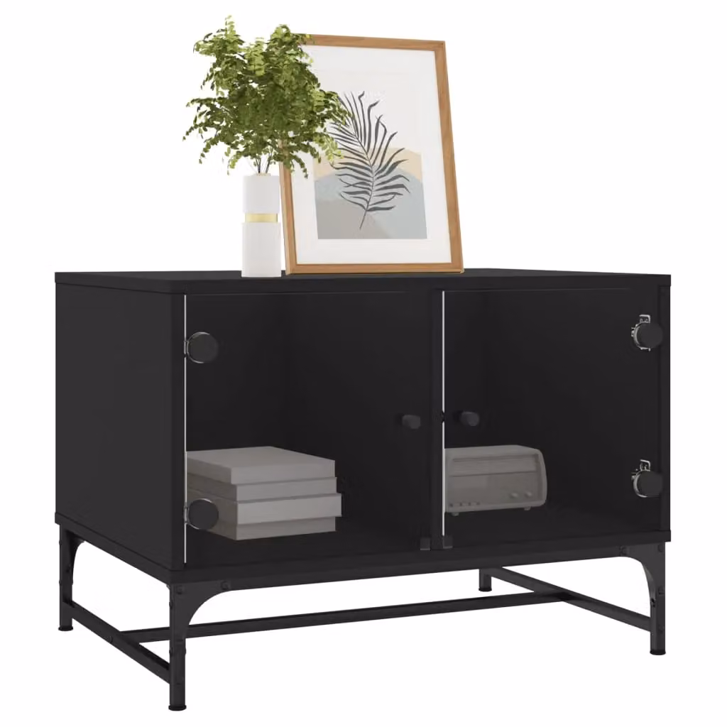 Berkfield Home Modern Black Coffee Table with Glass Doors, H 68.5 x W 50 x D 50 cm – 3