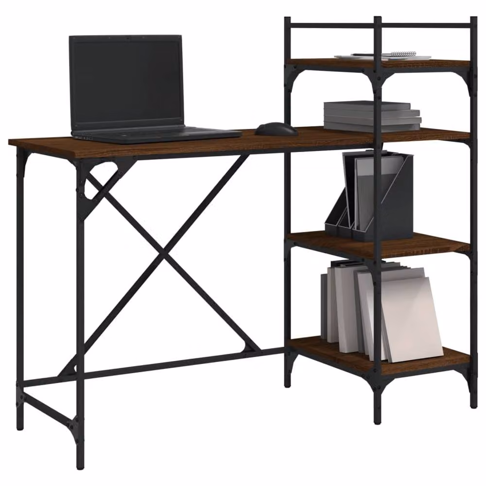 Berkfield Home Computer Desk with Shelves in Brown Oak, W/D/H: 120 x 47 x 109 cm – 3