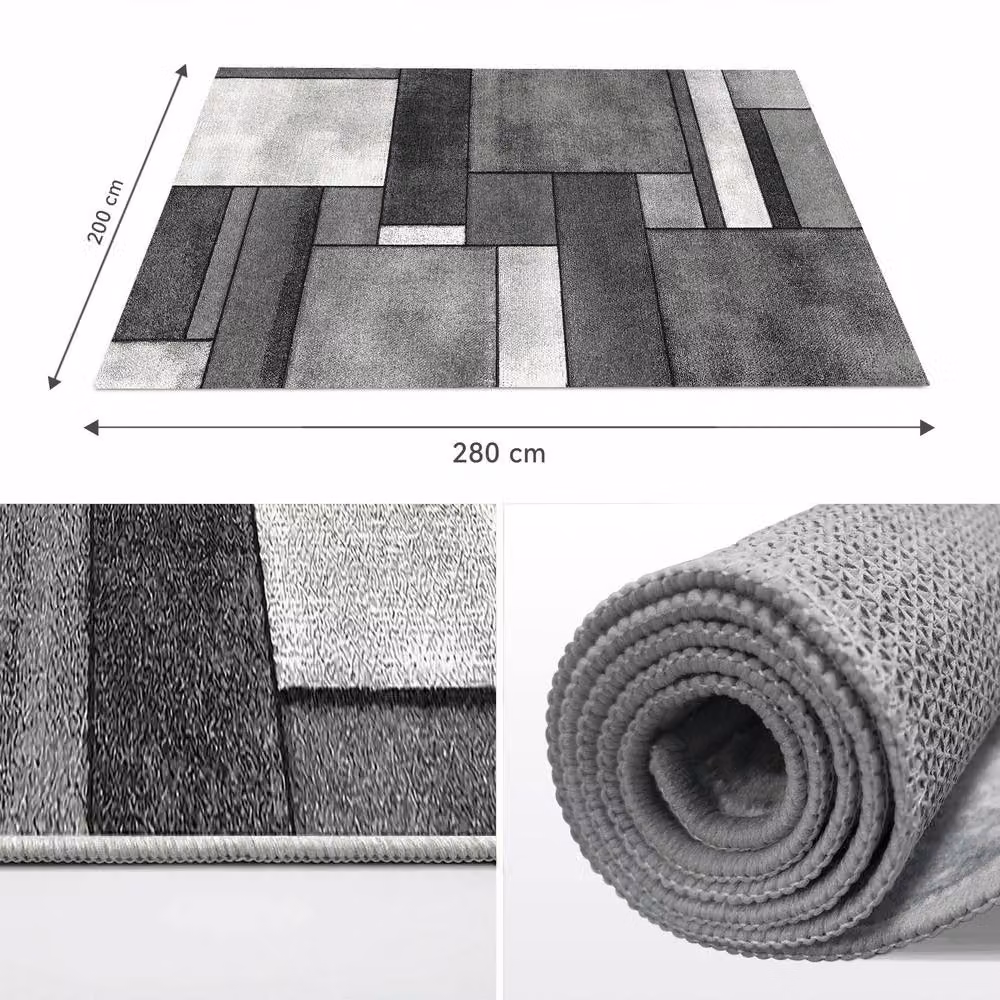 MCC Direct Modern Abstract Rectangular Microfibre Rug in Grey, W: 200 cm, D: 140 cm – 6
