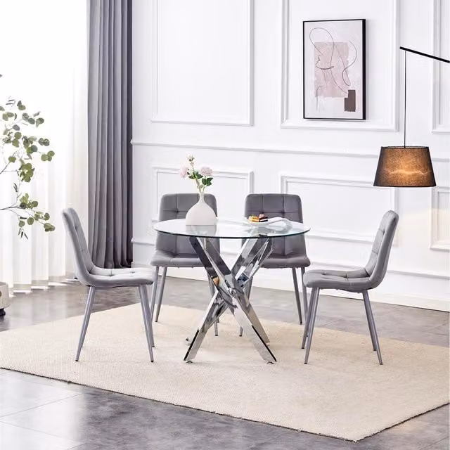 Kosy Koala Maya Round Glass Dining Set with 4 Grey Chairs