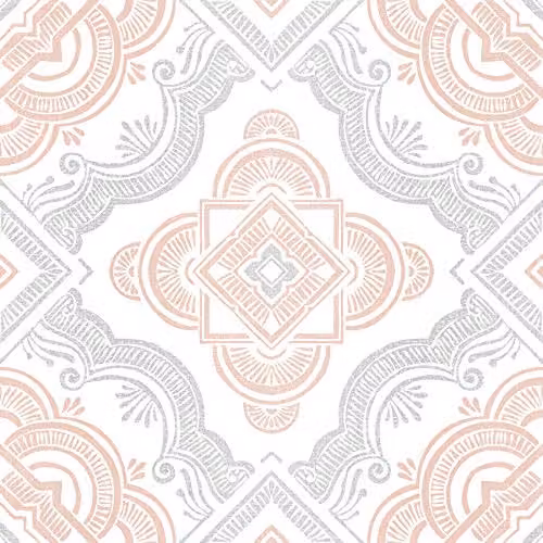 FloorPops Cecilia Self-Adhesive Boho Tile-Look Floor Tiles in White and Pink, 30 x 30 cm