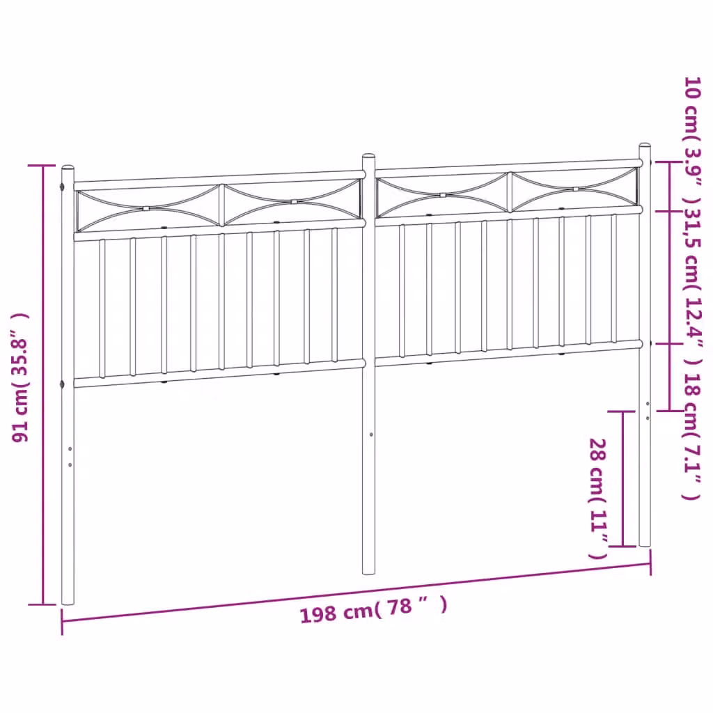Berkfield Home Classic Metal Headboard in Black and White, Width: 193 cm – 2
