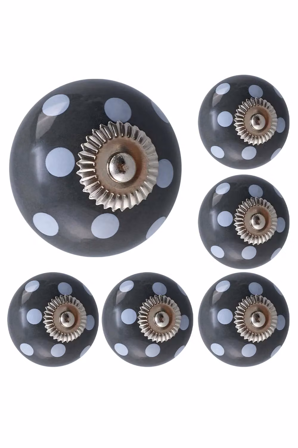 Living and Home 6-Piece Polka Dot Ceramic Cabinet Pull Handles and Drawer Knobs in Dark Grey – 3