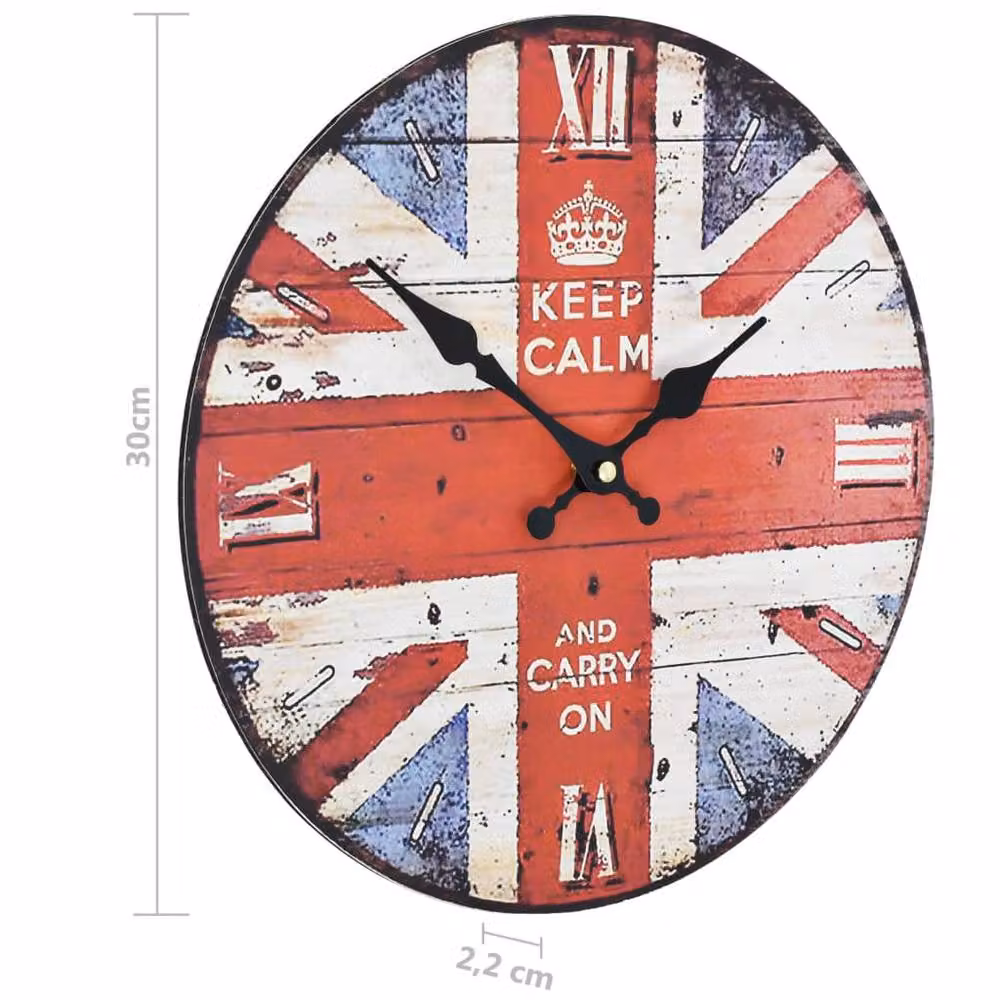 Berkfield Home Vintage Round Quartz Wall Clock in Multicolour, Diameter: 30 cm – 5