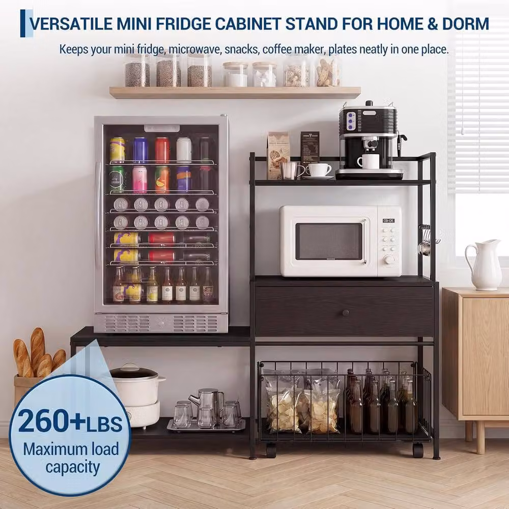 London Boutique Industrial Black Rolling Kitchen Island Microwave and Coffee Bar Cabinet with Castors – 5