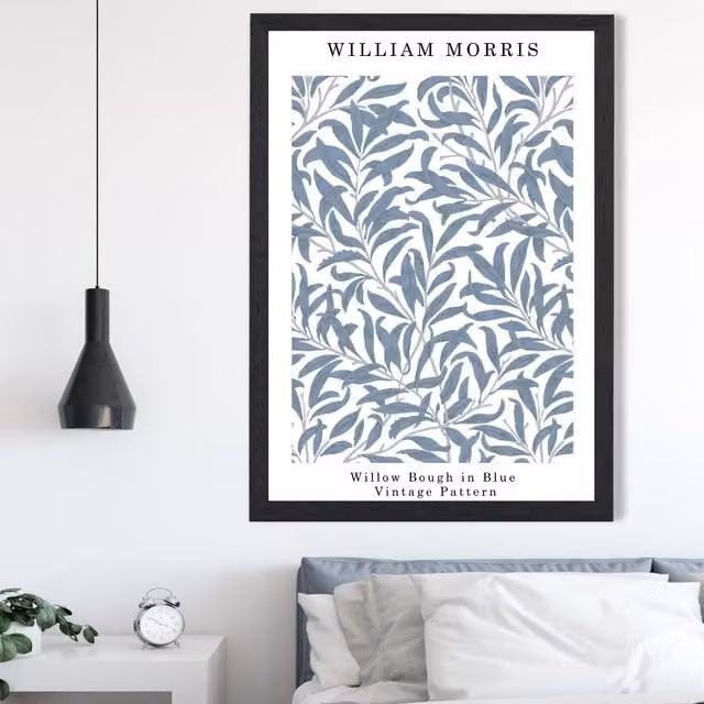 ARTZE William Morris Willow Floral Art Print in Mid Blue with Black Frame, A4 Size (21.0 x 29.7 cm)