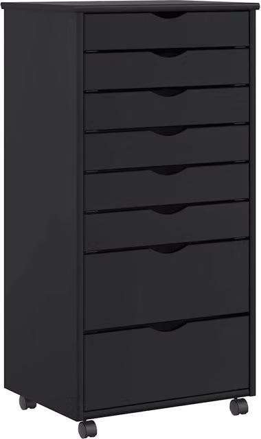Berkfield Home MOSS Rolling Cabinet with Drawers in Black Solid Pine Wood – 1