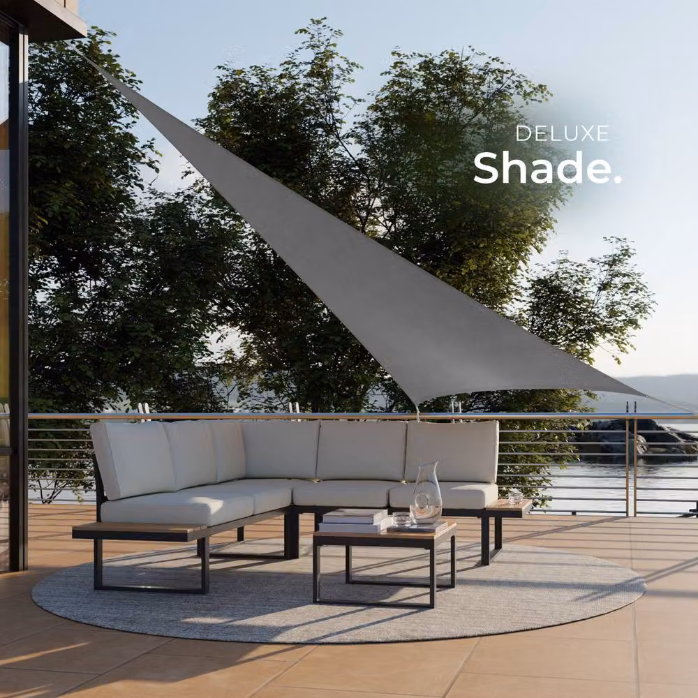 tectake Triangular Sun Shade Sail in Grey with UPF 50+ UV Protection, HDPE Polyethylene Fabric, W/D/H: 360 x 360 x 360 cm – 8