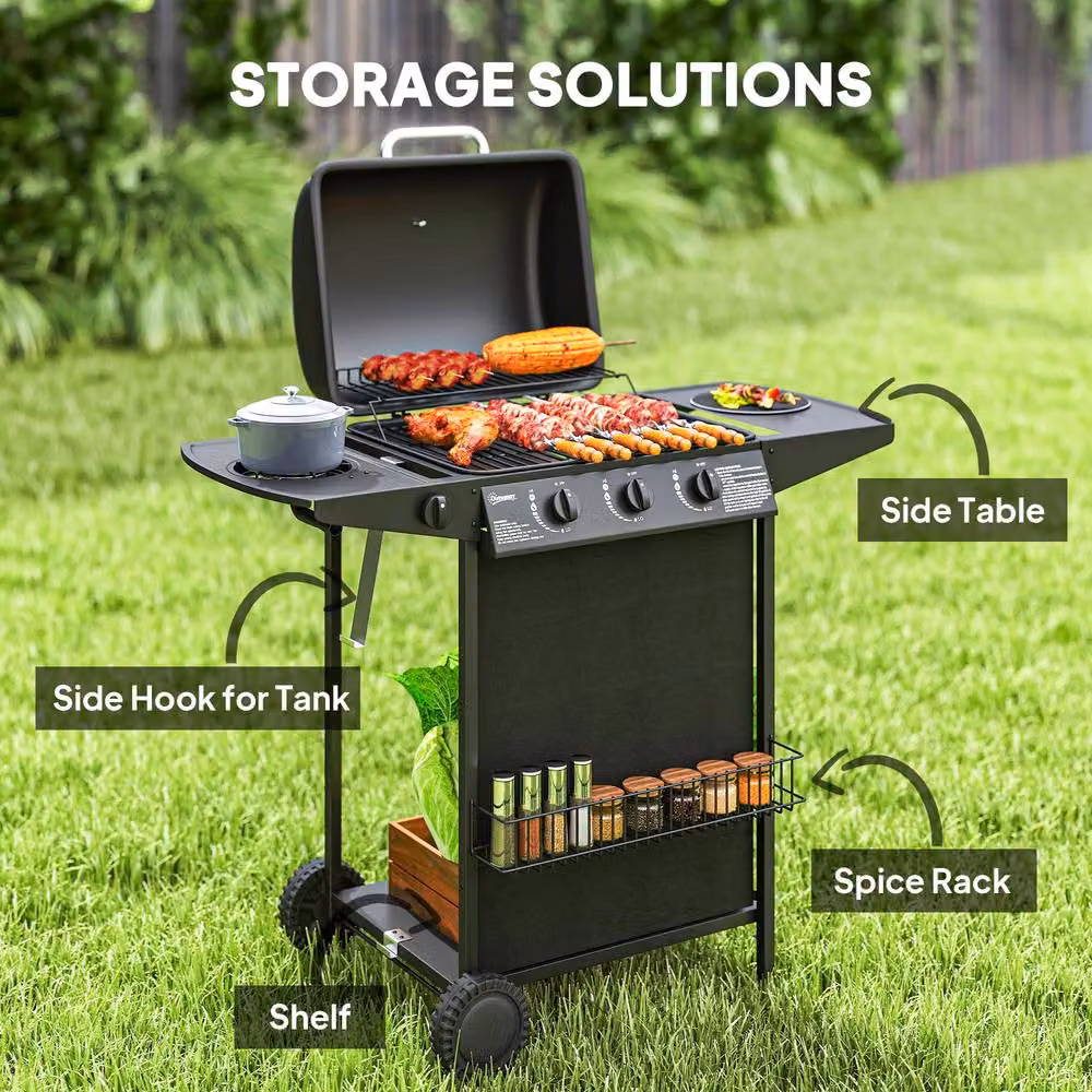 Rolipo Four Burner Propane Gas BBQ Grill with Side Burner, Warming Rack and Thermometer, Black – 7