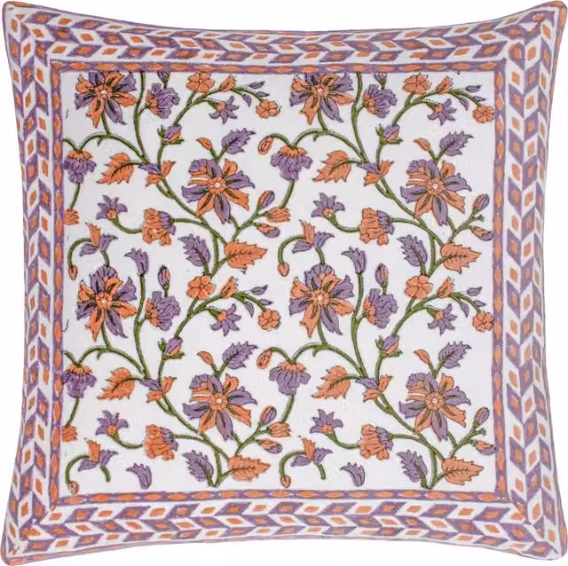 Make it a Home Floral Velvet Square Cushion in Multicolour Purple, Orange and White