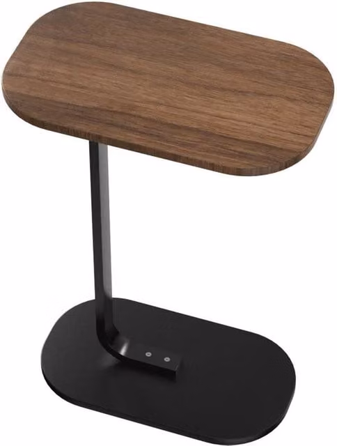 FORGEVIO Walnut C-Shaped Sofa Side Table in Brown