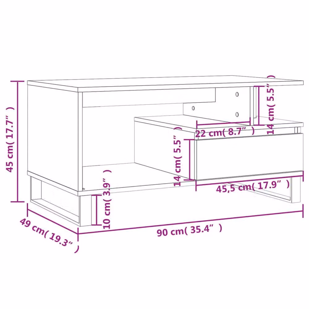 Berkfield Home Modern Brown Oak Coffee Table, W: 90 cm, D: 49 cm, H: 45 cm – 6