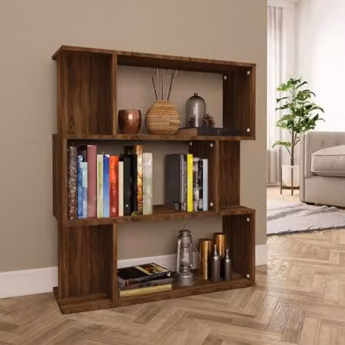 vidaXL Oak Contemporary S-Shape Bookcase and Room Divider, Brown, W/D/H: 80 x 24 x 96 cm – 3