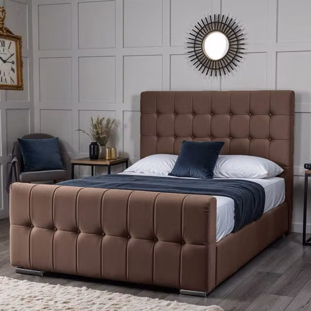 UK Bed Furniture Orlando Upholstered Bed in Brown with Slatted Base, W/D/H: 90 x 190 cm – 1