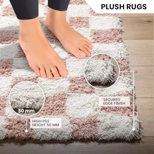 Livabliss Mabini Shaggy Berber Rug in Cream and Dusty Pink, W: 130 cm, D: 170 cm – 3