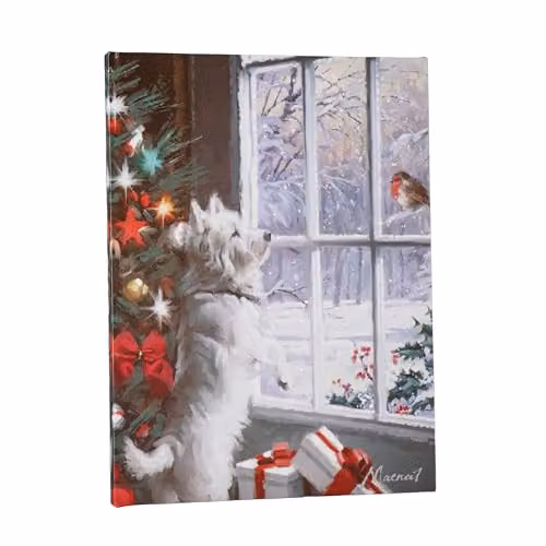 Samuel ALEXANDER Battery Operated Light Up Fibre Optic Christmas Dog and Robin Multicolour Canvas Wall Art W: 40 cm, H: 30 cm – 6