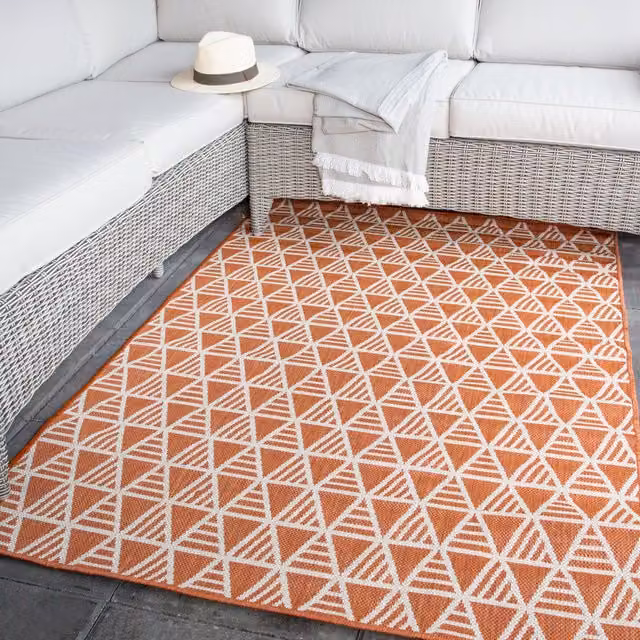 The Rug House Orange Geometric Flatweave Indoor Outdoor Rectangular Rug W: 170 cm, D: 120 cm
