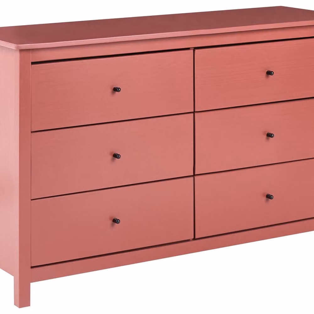 Wyld and Coco Burgundy 6-Drawer Pine Chest Scandinavian Style Storage Cabinet in Red – 2