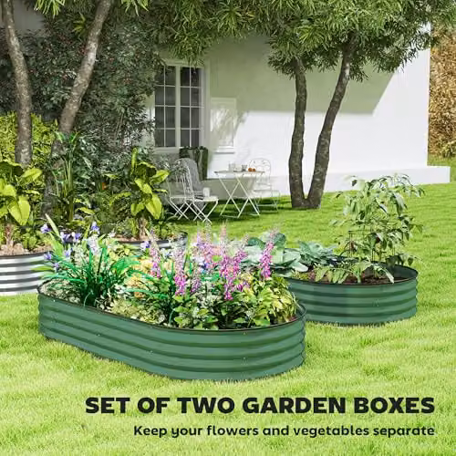 Outsunny Set of 2 Green Metal Raised Beds for Garden, W/D/H: 181 x 93 x 30 cm – 3