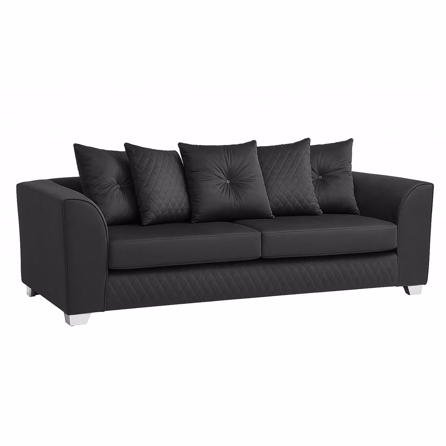 Furnishings For Less UK Victoria 3 Seater Sofa in Black Soft Plush Velvet Fabric with Scatter Back and Removable Covers – 2