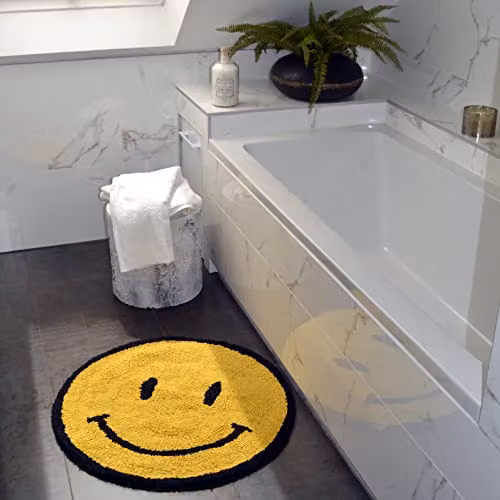 Mooky Mats Happy Face Round Cotton Bath Mat in Yellow, W/D: 70 x 70 cm – 3
