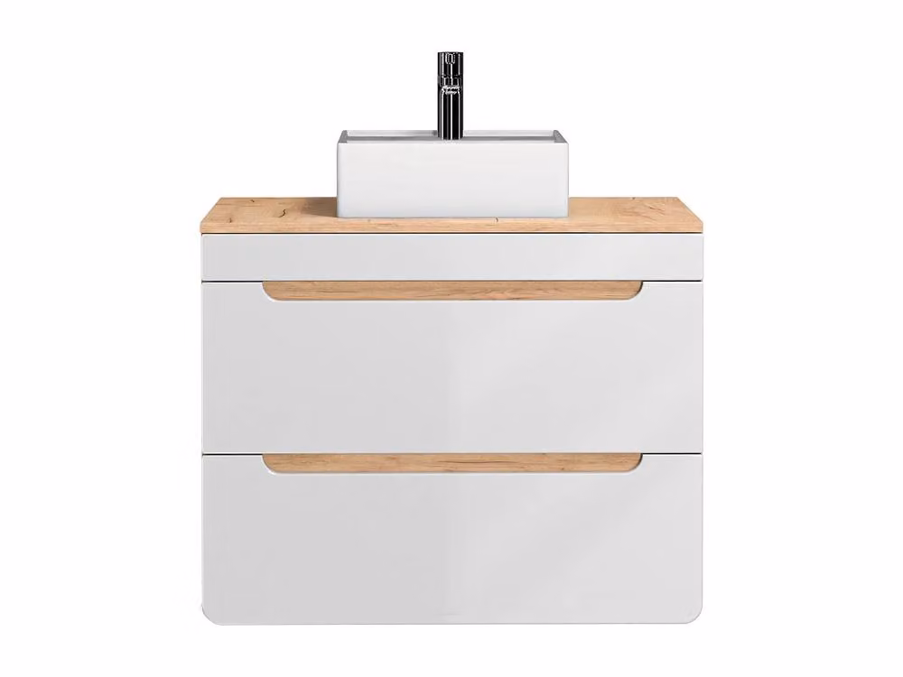 Vente-unique Suspended Bathroom Vanity Unit with Countertop Basin in Light Oak and White, W/D/H: 80 x 46 x 59 cm – 2