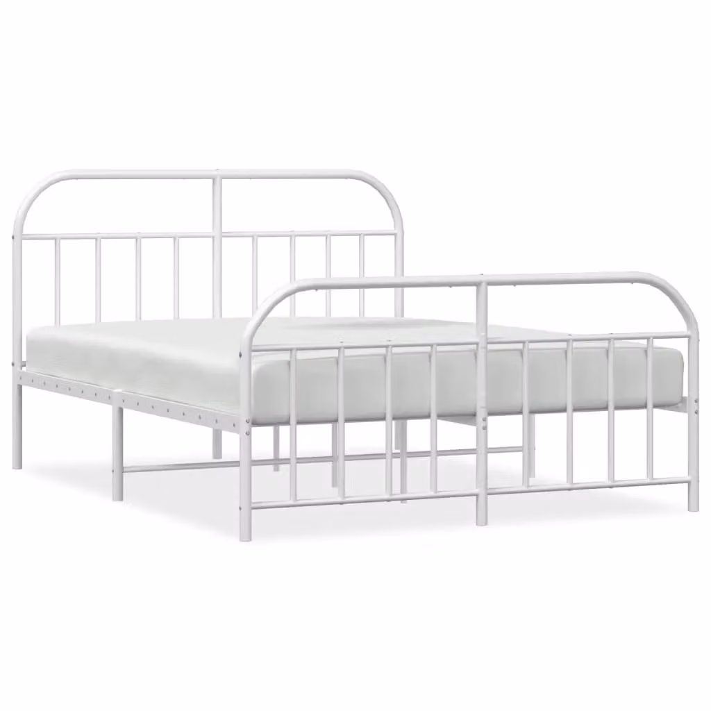 Berkfield Home Metal Bed Frame with Headboard and Footboard, White, W/D/H: 150 x 200 cm – 2