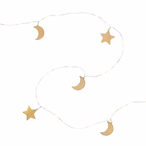 Lights4fun Gold Moon and Star Filigree Micro Warm White LED Battery Operated Ramadan String Light Garland, 1.9m – 2